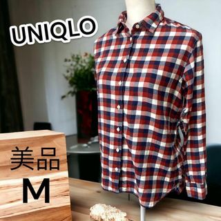 【美品】UNIQLOユニクロ コットン100 柔らかい チェック 赤青白 M(シャツ)