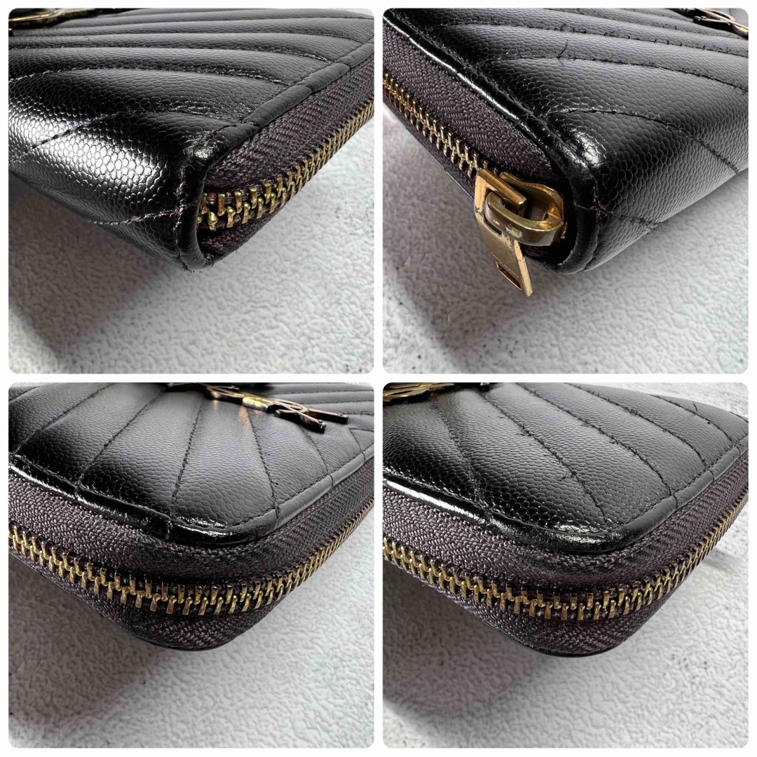 イヴ・サンローラン 長財布 ラウンドジップ YSL ブラック ピンクベージュ