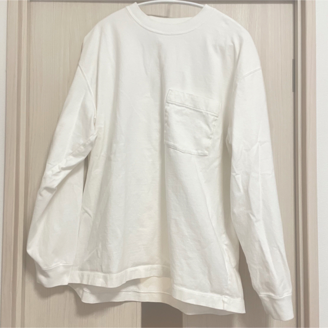 UNIQLO ウォッシュコットンクルーネックTシャツ（長袖） XL ホワイト 白T 白の通販 by A｜ユニクロならラクマ