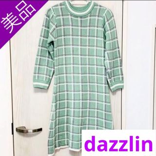 ダズリン(dazzlin)のdazzlin ダズリン ニット ワンピース ひざ丈 チェック グリーン 秋冬(ひざ丈ワンピース)