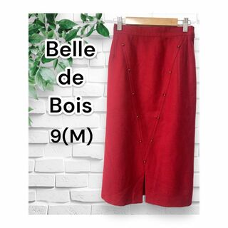 Belle de Bois タスマニアウール 毛100%  レッド スカート9号(ひざ丈スカート)