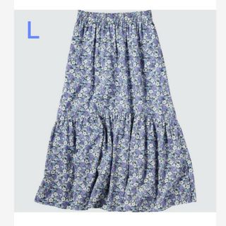 ユニクロ(UNIQLO)のUNIQLO ポール＆ジョー ティアードスカート Ｌ 花柄 ブルー(ロングスカート)