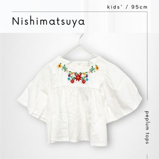 ニシマツヤ(西松屋)の《西松屋》新品* 花柄刺繍 ペプラムトップス フレアスリーブ 95(Tシャツ/カットソー)