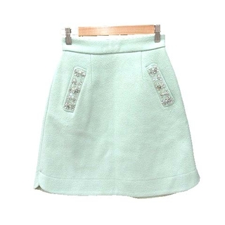 リランドチュール(Rirandture)のリランドチュール 台形スカート ミニ ビジュー ウール 0 緑 ミントグリーン(ミニスカート)