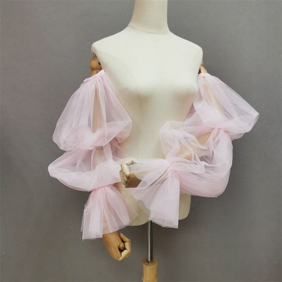 フォーマル/ドレス上品！薄ピンク 可愛い袖 多層チュール 結婚式 前撮り ウェディングドレス 取り