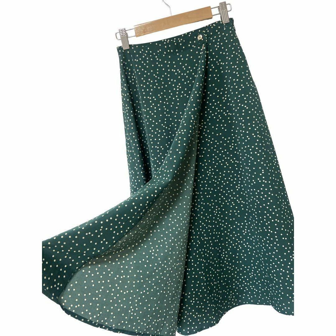 【美品】RAMIRAL ラミラル グリーン水玉 ロングスカート XS レディースのスカート(ひざ丈スカート)の商品写真