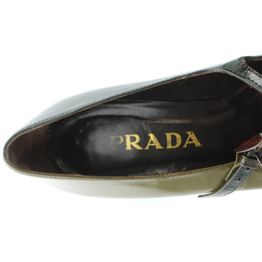 PRADA(プラダ)のプラダ パンプス ストラップ付 スクエアトゥ 38 24cm 緑 カーキ レディースの靴/シューズ(ハイヒール/パンプス)の商品写真