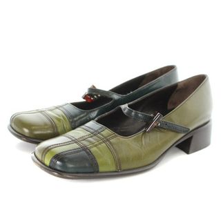 プラダ(PRADA)のプラダ パンプス ストラップ付 スクエアトゥ 38 24cm 緑 カーキ(ハイヒール/パンプス)