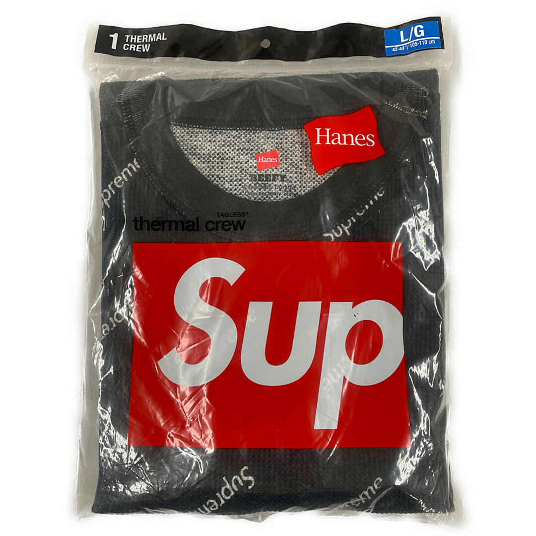 SUPREME シュプリーム × Hanes ヘインズ THERMAL CREW ボーンズ サーマル クルーネック 長袖Ｔシャツ ブラック L 正規品 / B4234