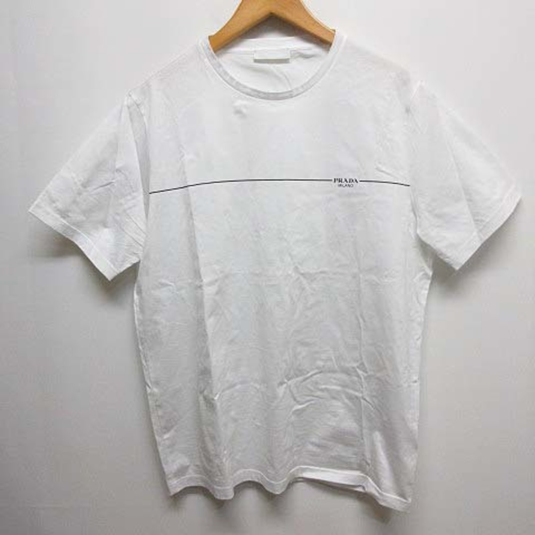 43cm身幅プラダ PRADA UJN656 ロゴ ライン プリント 半袖 Tシャツ L 白