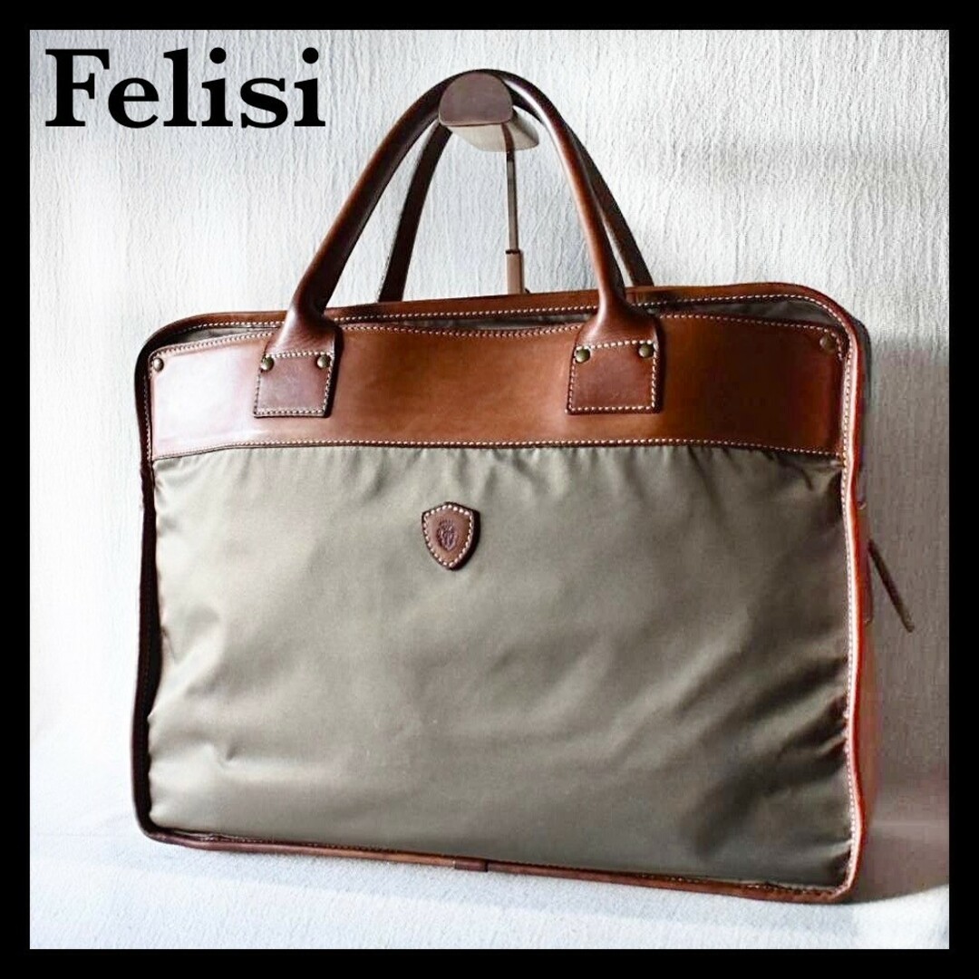 Felisi☆フェリージ ヴィンテージ風 ナイロンレザー カーキ茶系 ロゴバッグ