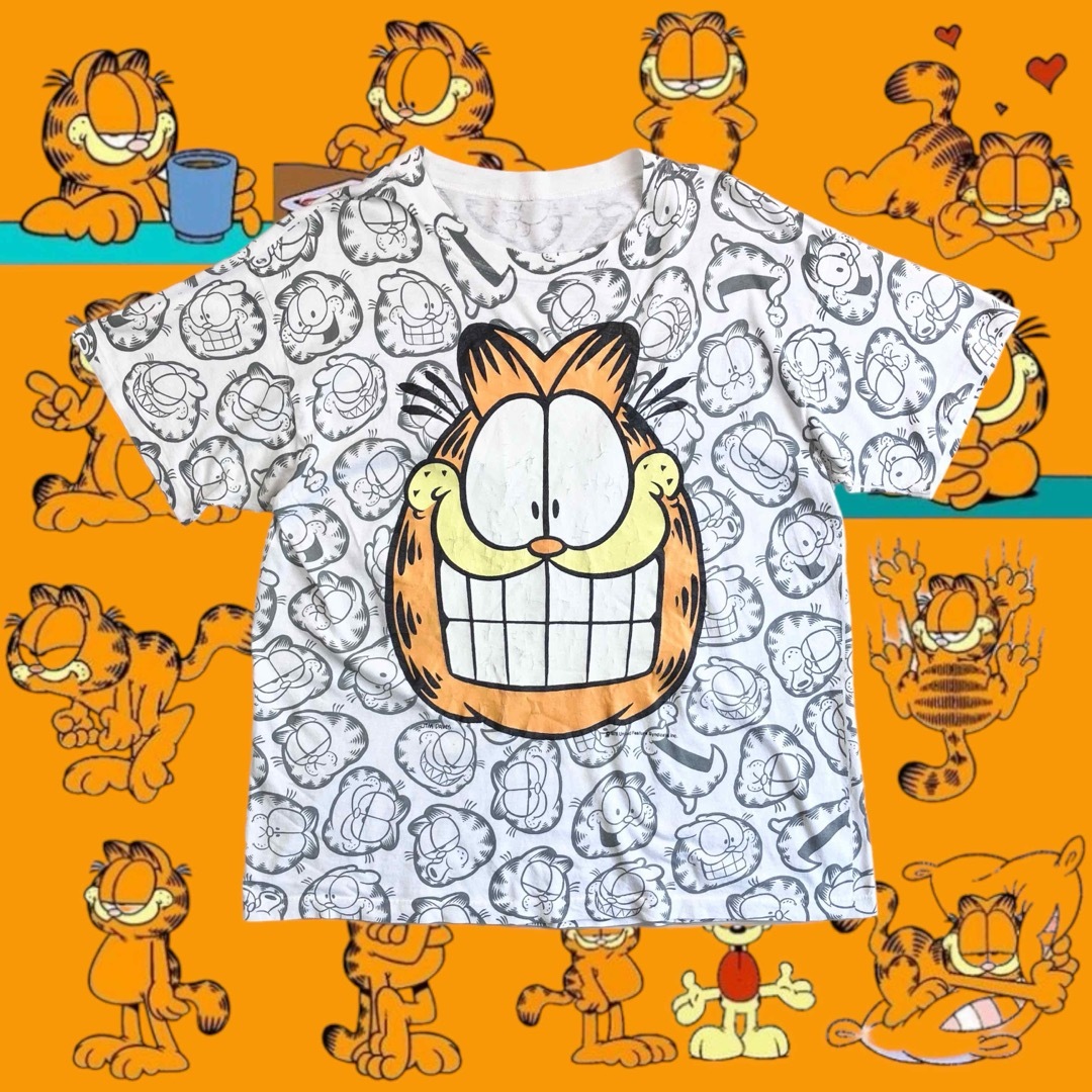 90s USA製 ガーフィールド ヴィンテージTシャツ アニメ キャラ 総柄 猫39s90年代1990