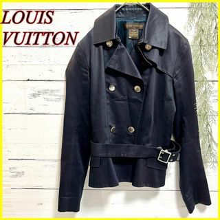 極美◎正規品 イタリア製 LOUIS VUITTON ルイヴィトン 草間彌生 レディース 美シルエット トレンチコート ブラック×ホワイト ドット柄 34