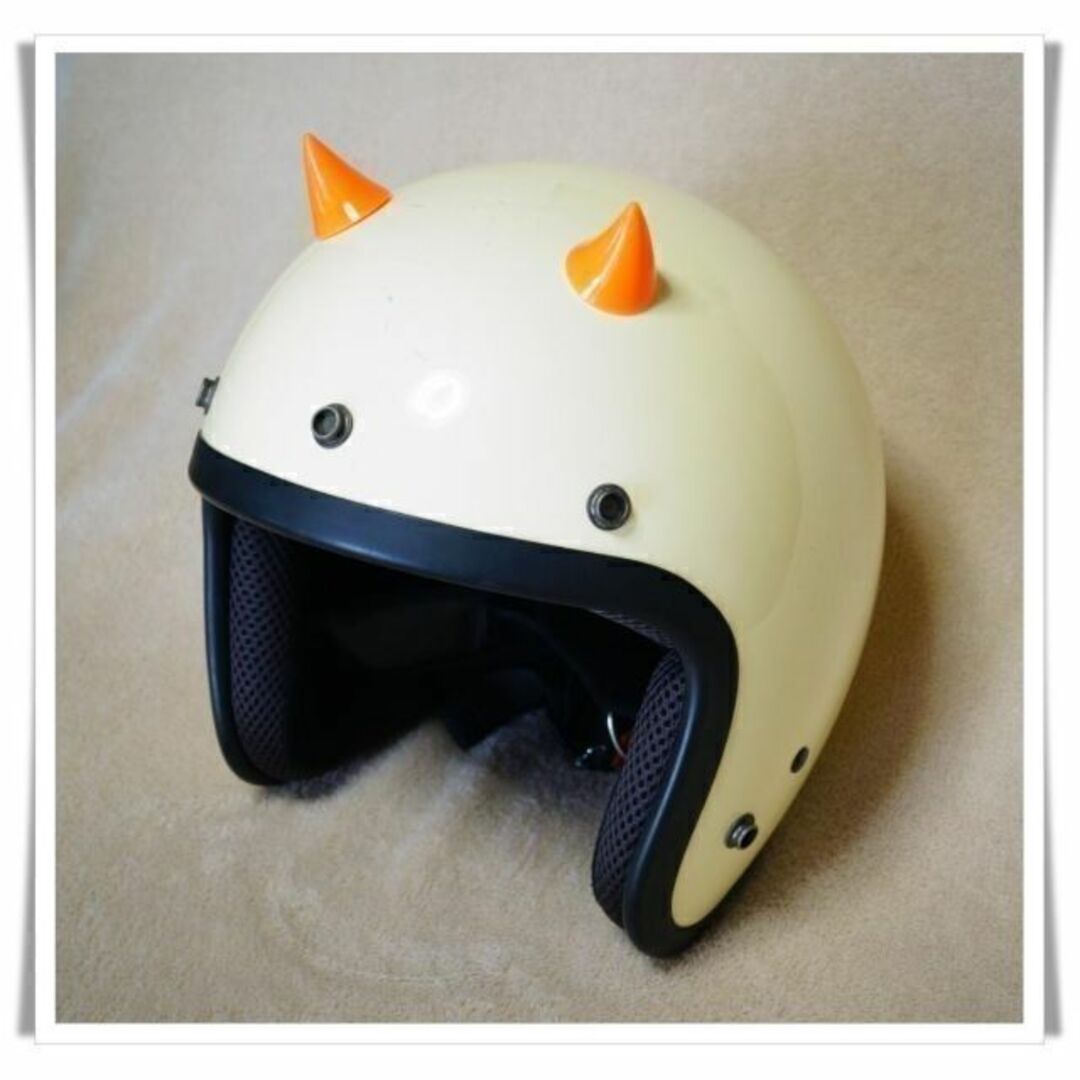 ⑤ ヘルメット　つの　(オレンジ）ツノ　バイク　自転車　オートバイ　角　鬼　オニ 自動車/バイクのバイク(パーツ)の商品写真
