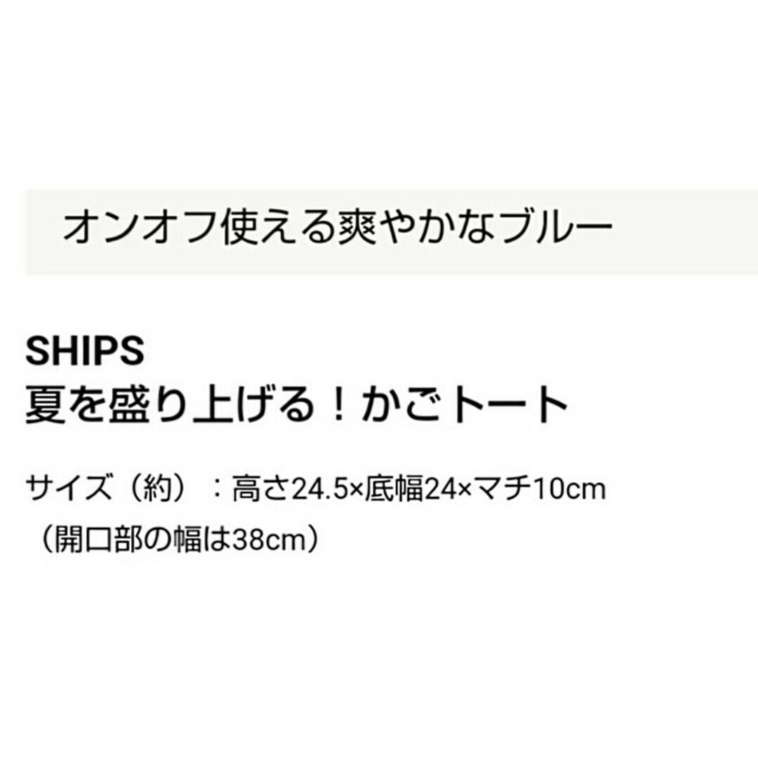 SHIPS(シップス)の新品未開封 SHIPS シップス 大人の かごバッグ トートバッグ A4 付録 エンタメ/ホビーの雑誌(ファッション)の商品写真