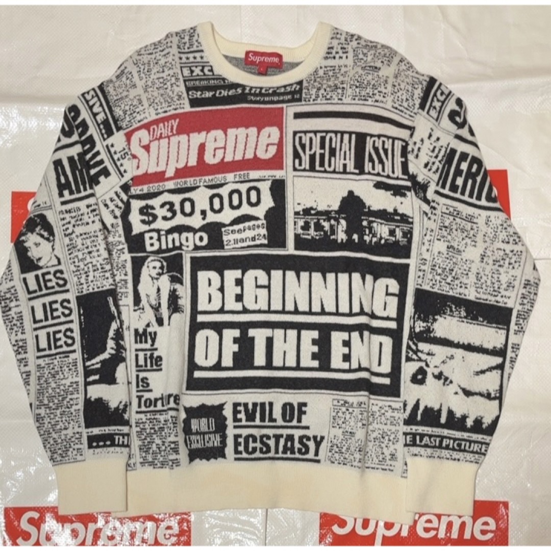 シュプリーム  18AW  Newsprint Sweater ニュースペーパーニット メンズ M