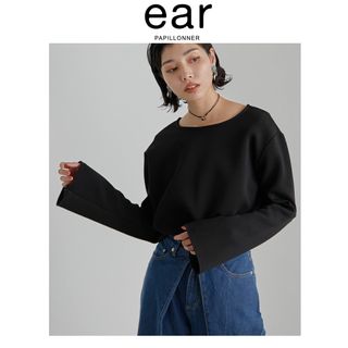 イアパピヨネ(ear PAPILLONNER)のスミスタイル　ブラック　黒　イアパピヨネ　フレアトップス　SUM1 STYLE(カットソー(長袖/七分))