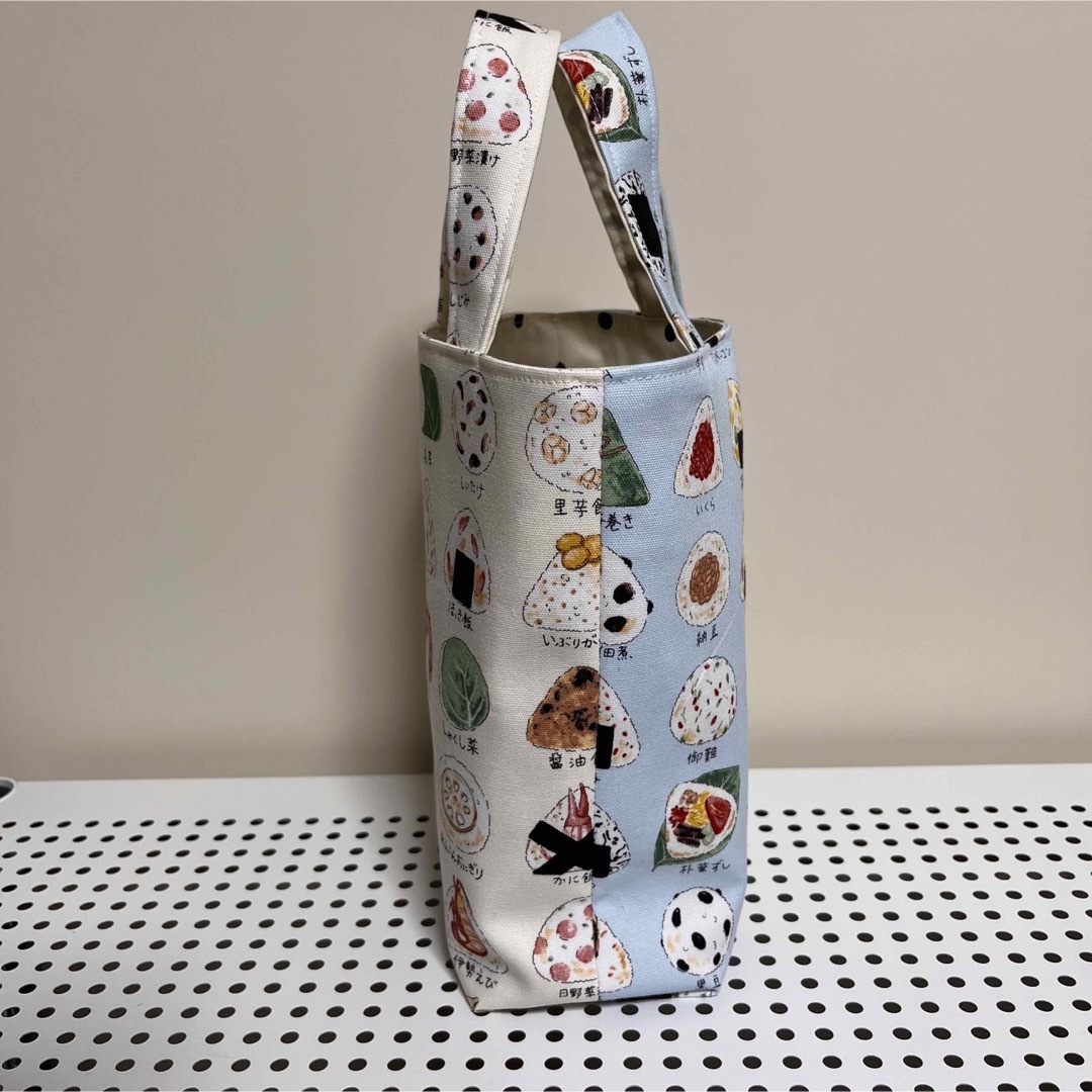 おにぎり柄 クリーム×水色 トートバッグ ハンドメイド