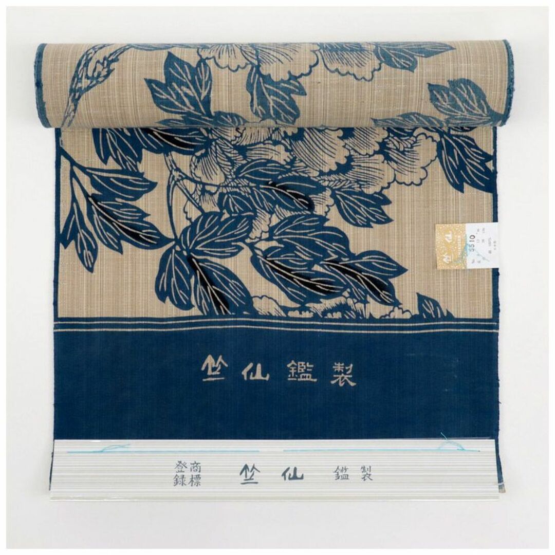 新品反物『竺仙』奥州小紋□浴衣＊牡丹の花□ベージュ◇木綿夏着物＊反