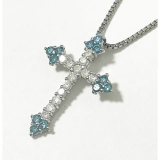 クロス ダイヤモンド ネックレス ペンダント ブルーダイヤ 1ct プラチナ(ネックレス)