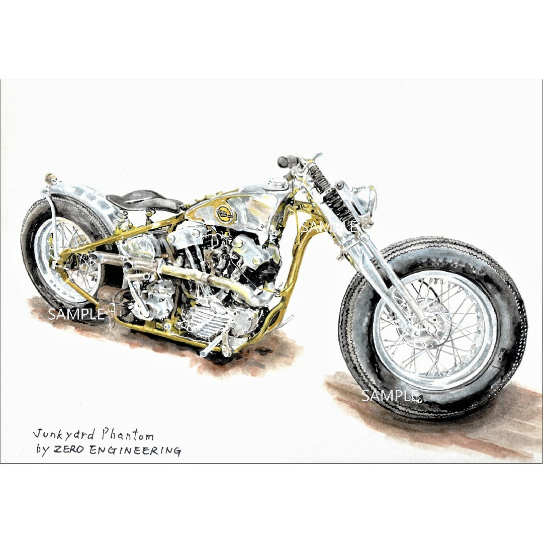 Harley Davidson(ハーレーダビッドソン)のゼロエンジニアリング ジャンクヤードファントム 水彩画 木村真也カスタムハーレー 自動車/バイクのバイク(その他)の商品写真