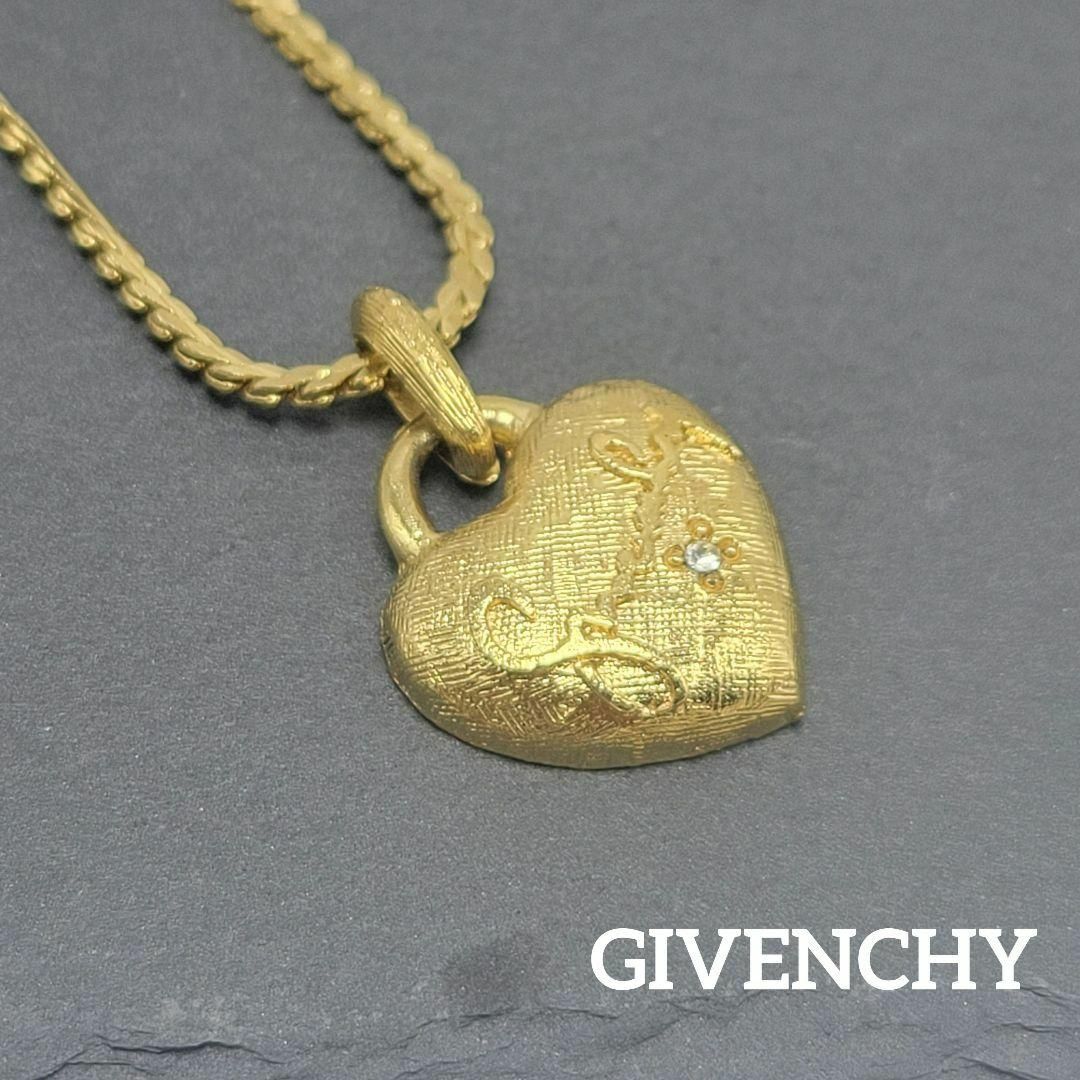 美品】GIVENCHY ネックレス ハート cursive ストーン ゴールド