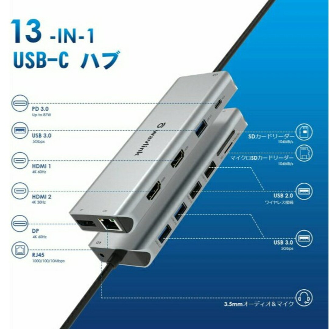WAVLINK USB Type-C ハブ HDMI 4K出力 ドッキングステー
