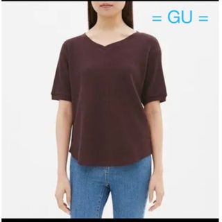 ジーユー(GU)のジーユー GU ワッフル Vネックtシャツ  カットソー　ユニクロ(Tシャツ(半袖/袖なし))