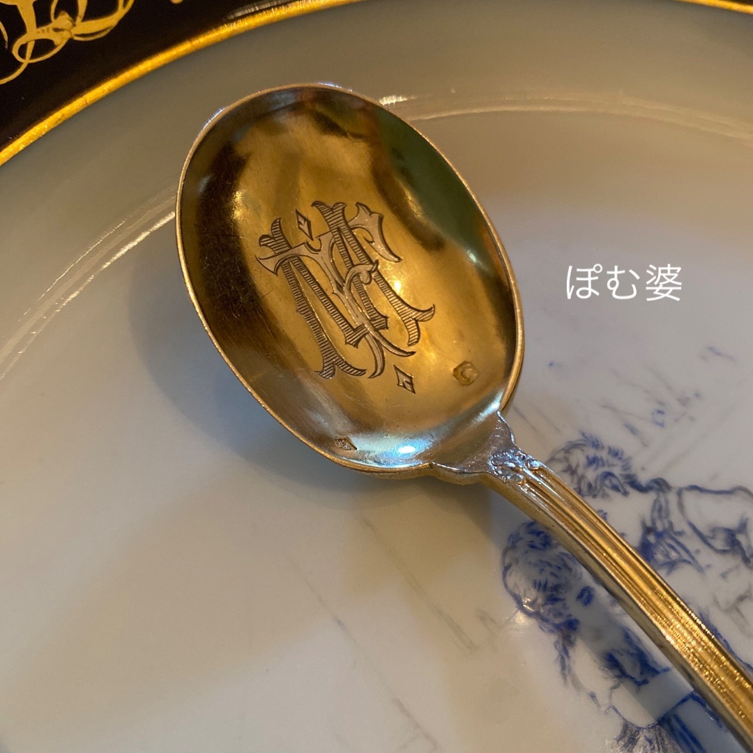 【フランス製】純銀 スターリングシルバー／アイスクリームスプーン「貝と薔薇」