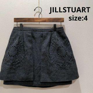 ジルスチュアート(JILLSTUART)のJILLSTUART ジルスチュアート カットワーク ウール ミニスカート 墨黒(ミニスカート)