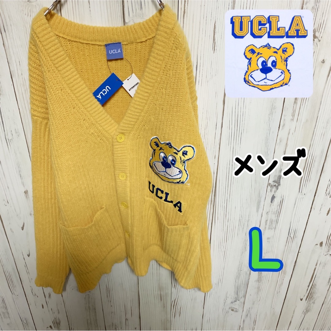 ６５ｃｍ身幅【即時発送】カーディガン UCLA ベアーワッペン付きルーズサイズカーディガン