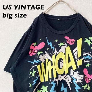 US古着　半袖Tシャツ　カットソー　ビッグプリント　男女兼用　黒色(シャツ)