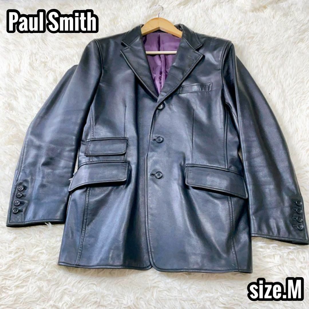 最高級 Paul Smith カウレザー テーラードジャケット ブラック M