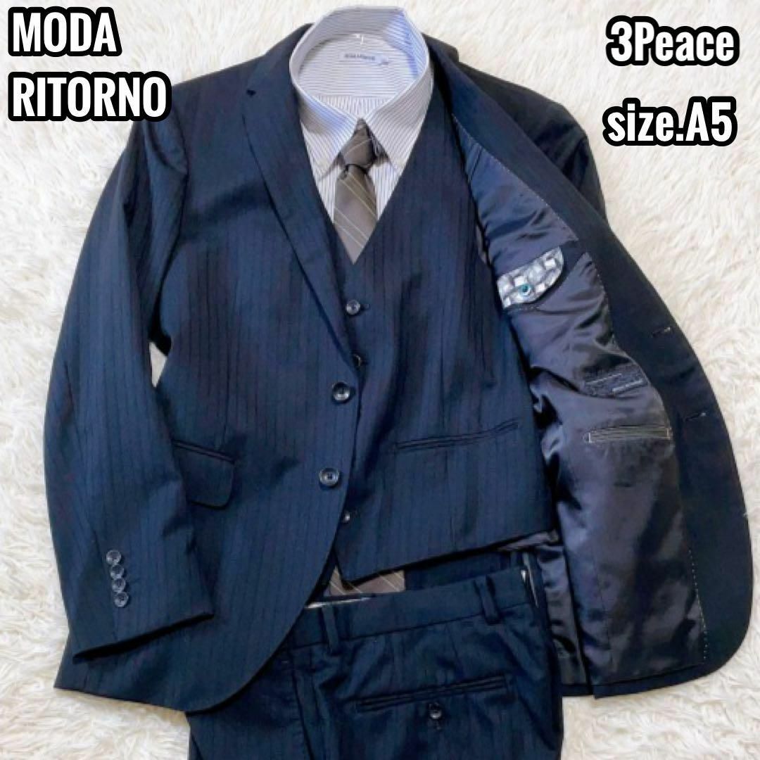 MODA RITORNO スリーピース ビジネススーツ ブラック ストライプ S