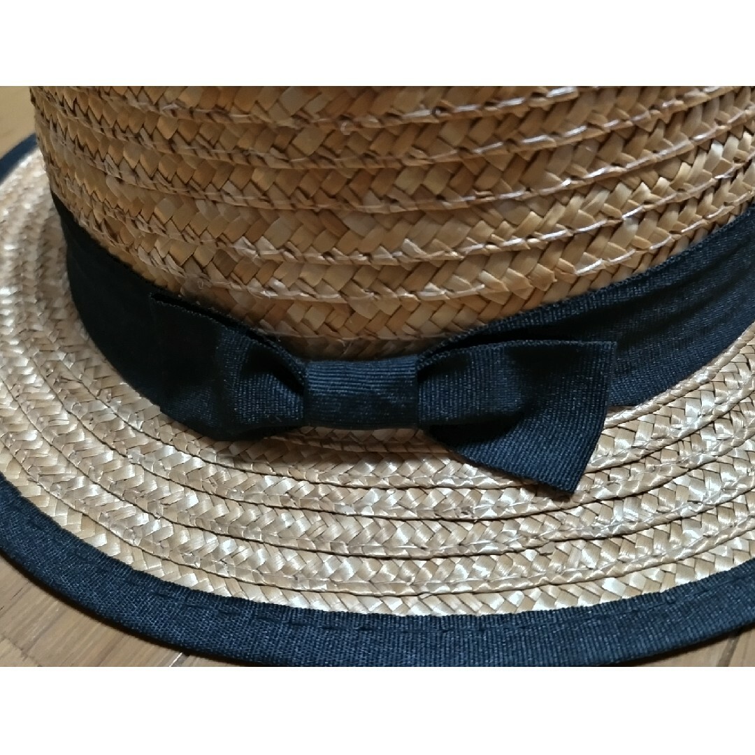 リボン付きカンカン帽 レディースの帽子(麦わら帽子/ストローハット)の商品写真