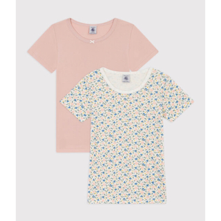 プチバトー(PETIT BATEAU)の新品未使用　プチバトー　8a 半袖Tシャツ肌着2枚組　花柄・ピンク(下着)