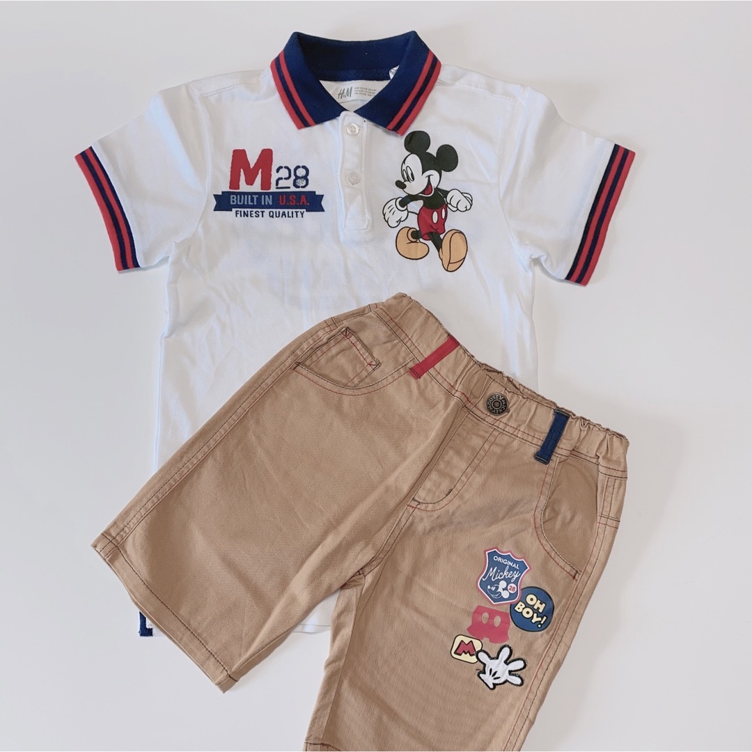 Disney(ディズニー)のH&M ミッキーマウス ポロシャツ&ショートパンツ120 130セットまとめ売り キッズ/ベビー/マタニティのキッズ服男の子用(90cm~)(Tシャツ/カットソー)の商品写真