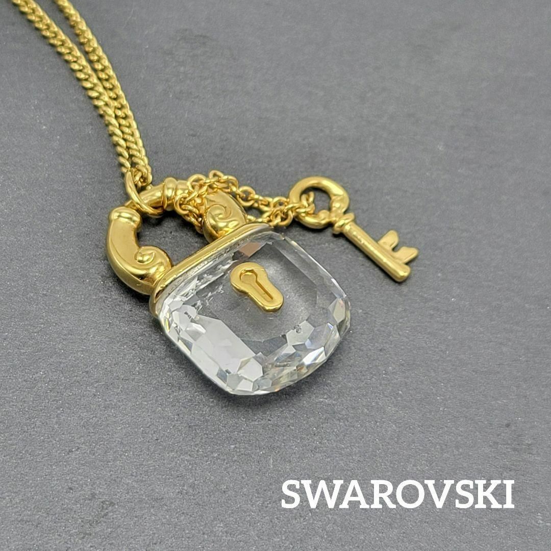 【美品】SWAROVSKI ネックレス バッグ キー ゴールド クリア