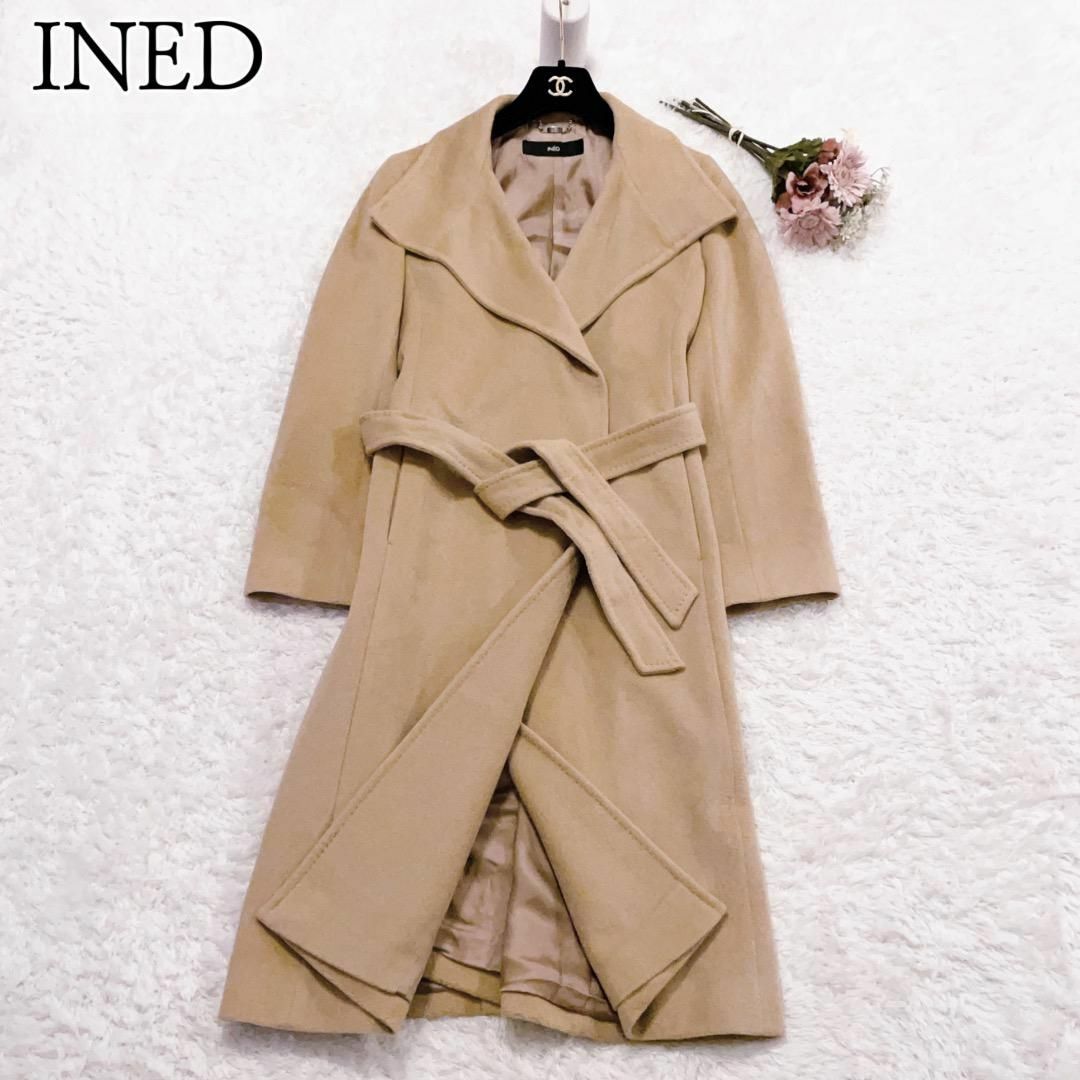 美品◇INED◇アンゴラ混ベルテッドチェスターコート ベージュ Aライン