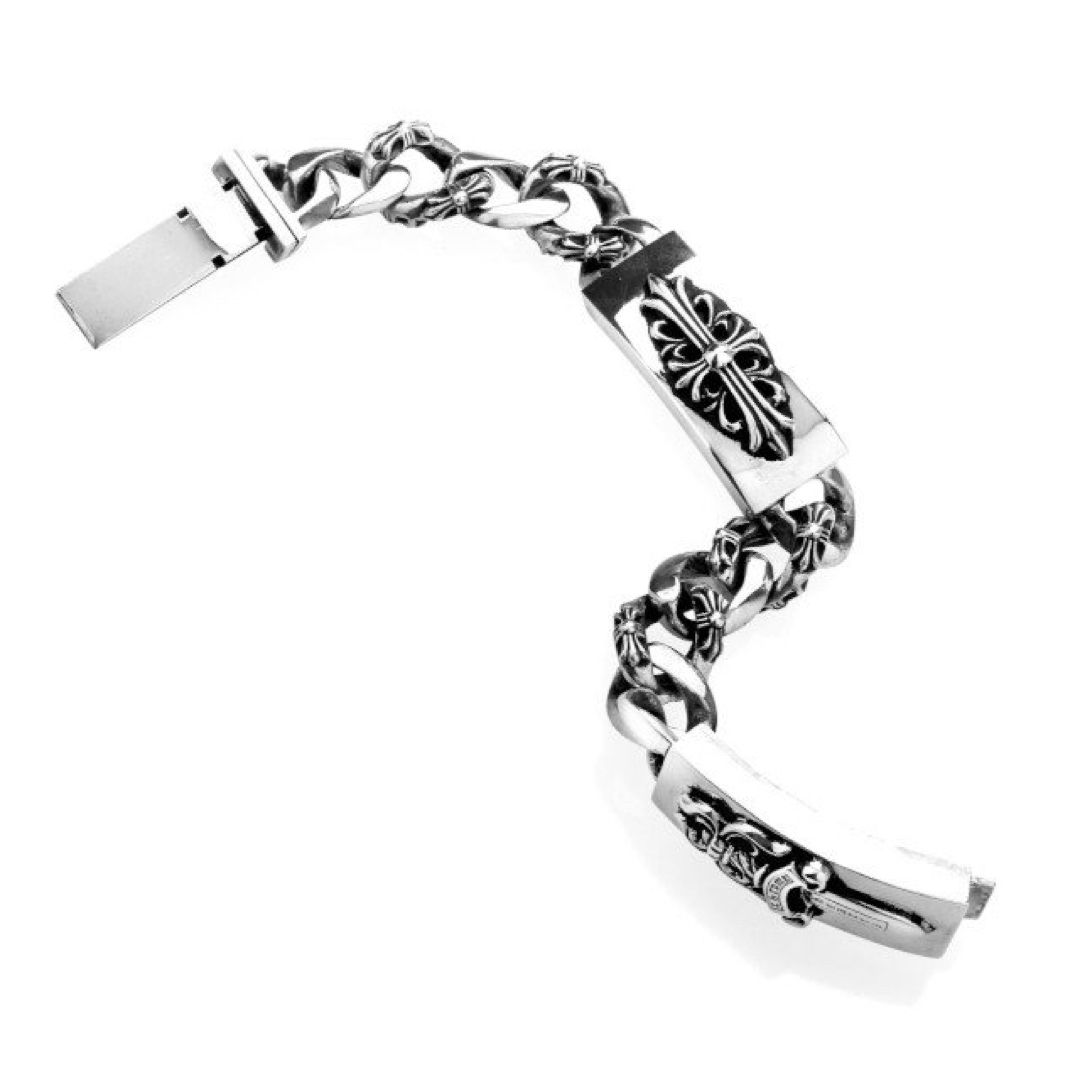 Chrome Hearts(クロムハーツ)のクロムハーツ　フローラルクロス　ダブル　IDブレスレット メンズのアクセサリー(ブレスレット)の商品写真