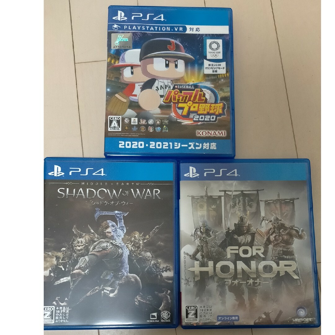 PS4ソフト 3本セット売り パワプロ・シャドウオブウォー・フォーオナー