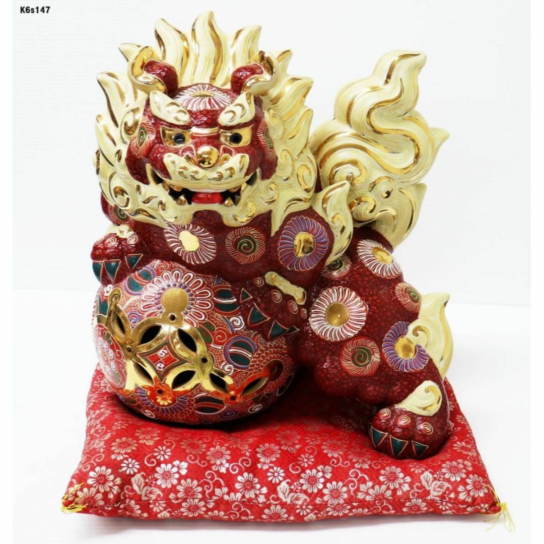 九谷焼 玉乗り獅子 双仙銘 開運 縁起置物 高さ約36cm 良好品 九谷焼 玉乗り獅子 双仙銘 開運 縁起置物 高さ約36cm 良好品