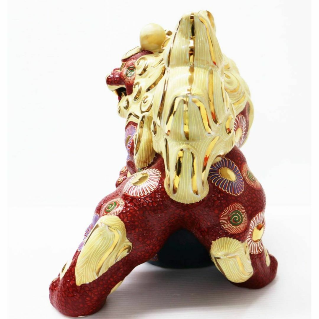 九谷焼 玉乗り獅子 双仙銘 開運 縁起置物 高さ約36cm 良好品 九谷焼 玉乗り獅子 双仙銘 開運 縁起置物 高さ約36cm 良好品