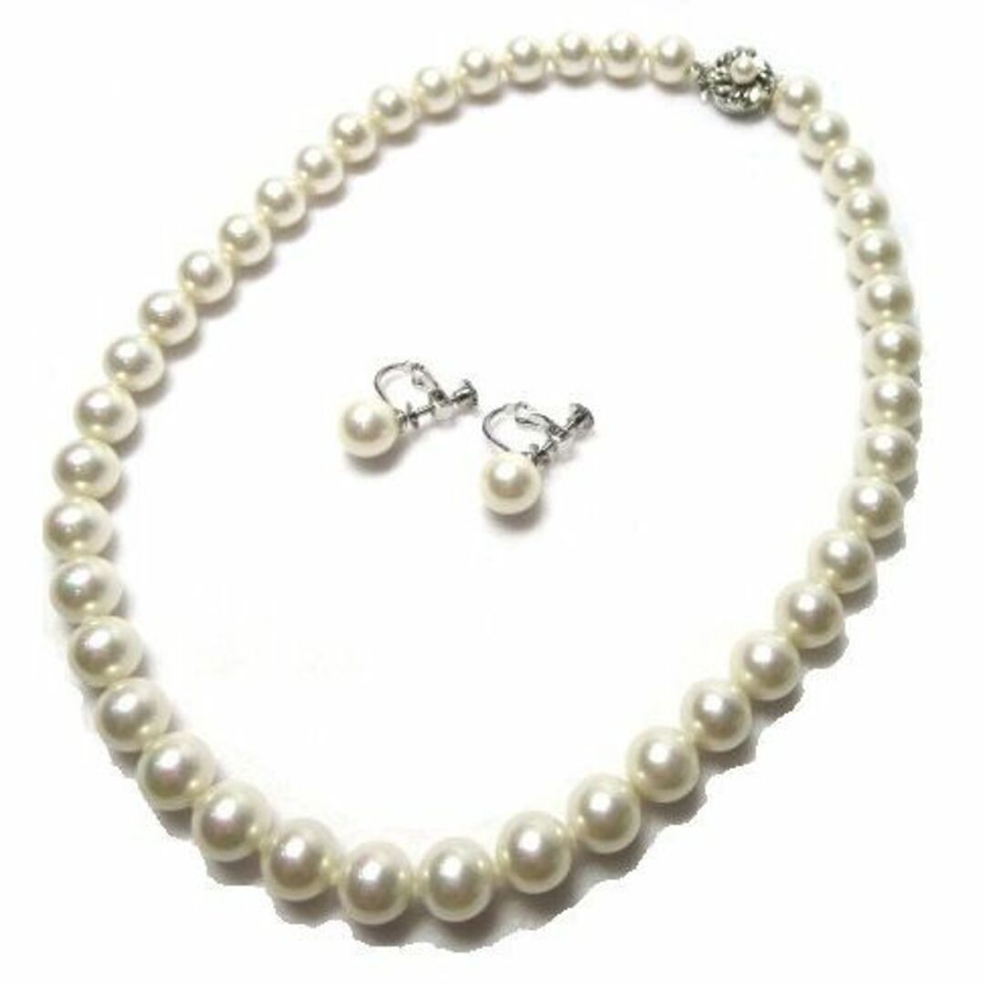 最高級磨き貝パール８mm珠 真珠 38ｃｍネックレス セット［無料修理付］本真珠