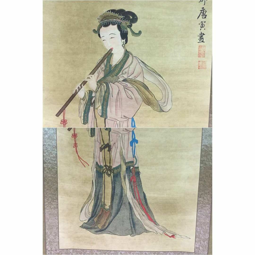 大幅掛軸 唐寅『美人画 古画』中国画 絹本 肉筆 紙箱付 掛け軸 大幅掛軸 唐寅『美人画 古画』中国画 絹本 肉筆 紙箱付 掛け軸