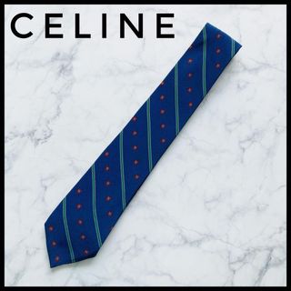 セリーヌ(celine)の希少 セリーヌ ネクタイ シルク ブルー マカダム柄 ストライプ  ハイブランド(ネクタイ)