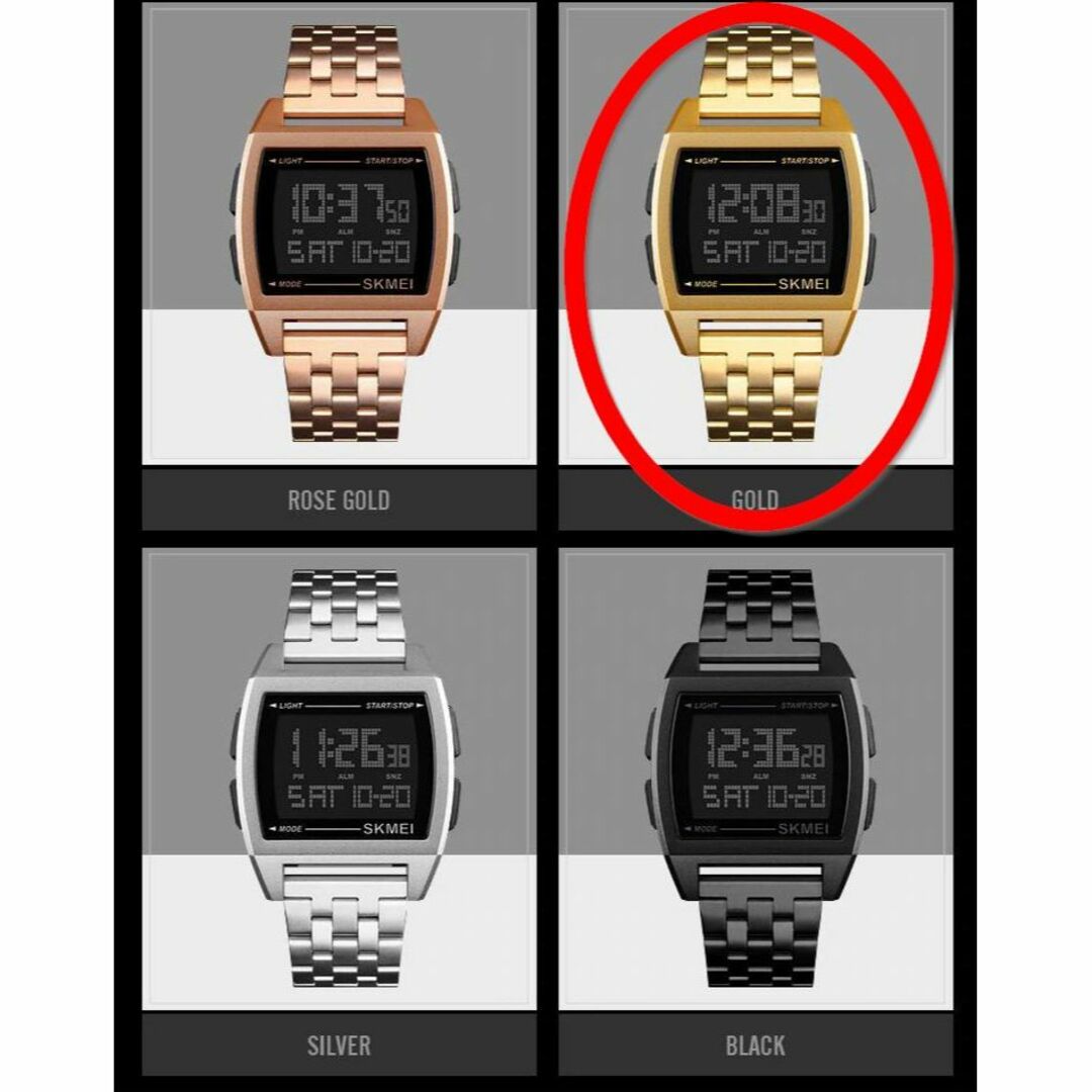 ★角型 ドット文字のデジタル時計 ゴールド 1368☆X メンズの時計(腕時計(デジタル))の商品写真