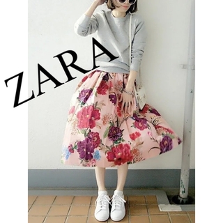 ザラ(ZARA)の美品　ZARA ザラ　ロングスカート　スカート　花柄　ピンク　人気　完売(ロングスカート)