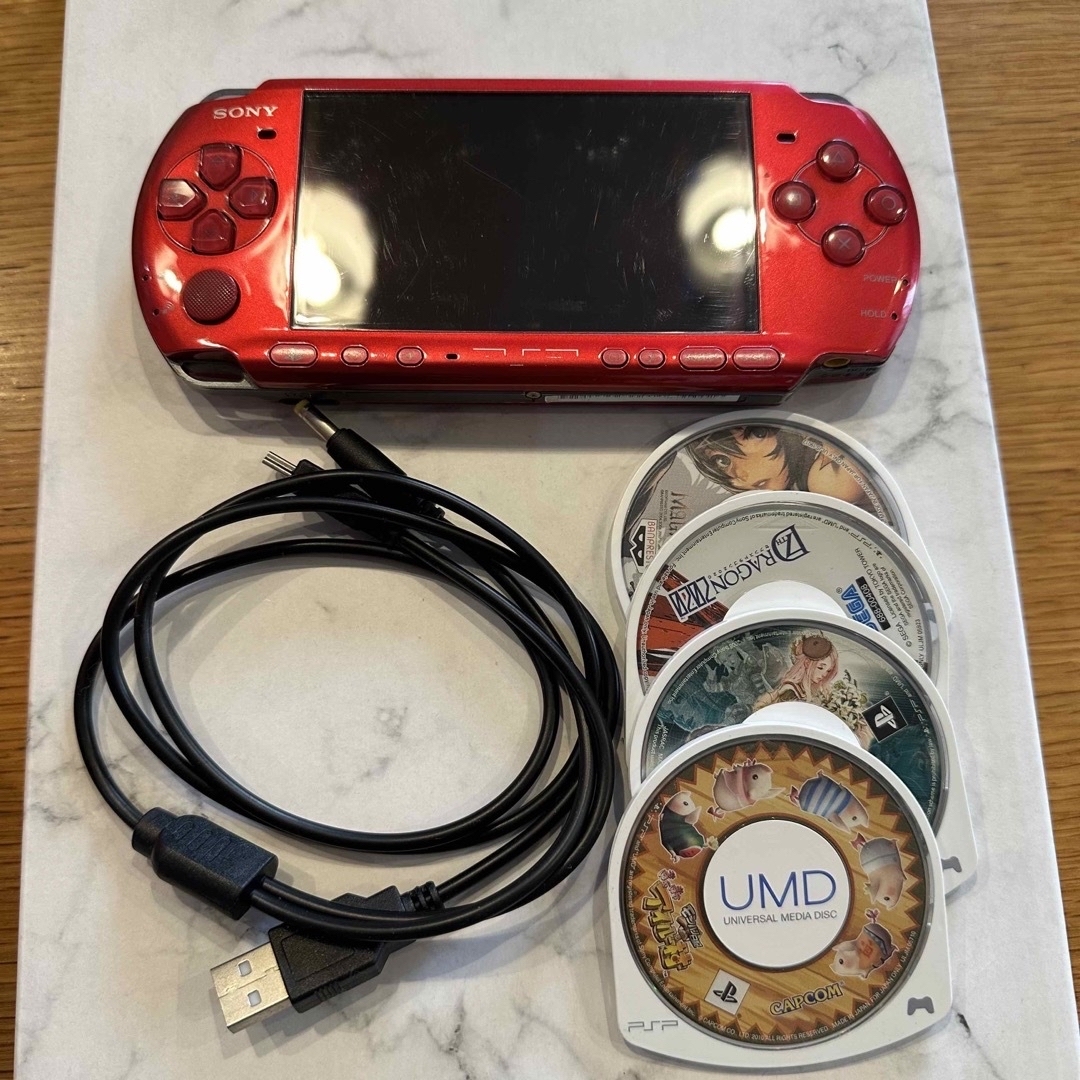 SONY PSP3000 ラディアントレッド 充電ケーブル&おまけソフト