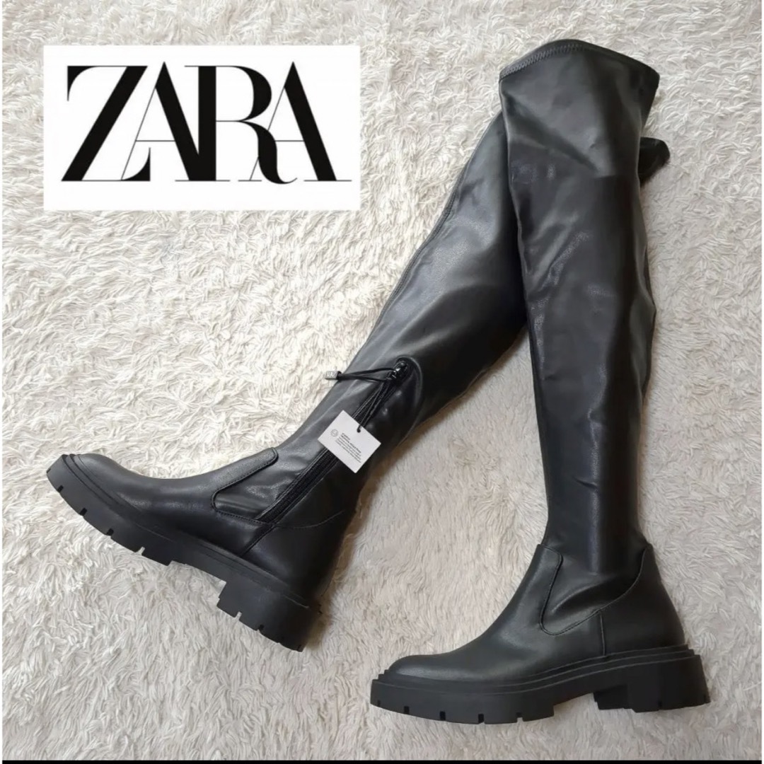 新品未使用！ZARA　ニーハイブーツ　厚底　24cm　ブラック | フリマアプリ ラクマ